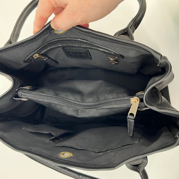 Clava Leather Tassel Handbag Black Leather Top Handle Bag Removable Pouch FLAW - Picture 8 of 10